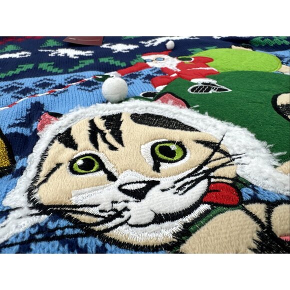 Blizzard Bay Ugly Christmas Sweater Mens XL Santa Riding Cat Catnip Funny NEW - Picture 3 of 12